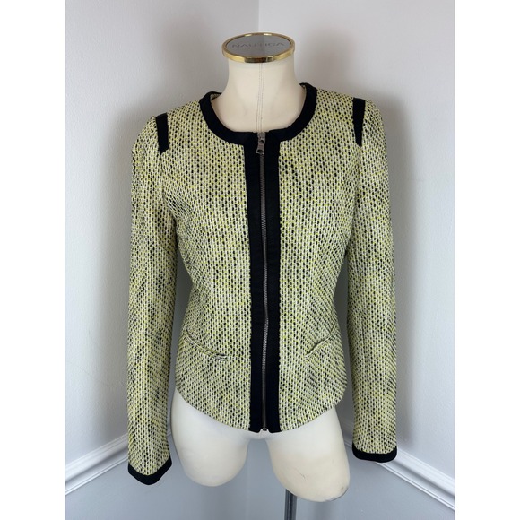 Banana Republic Jackets & Blazers - BANANA REPUBLIC TALL Yellow Black & White Tweed Zip Front Blazer Jacket | 6 Tall